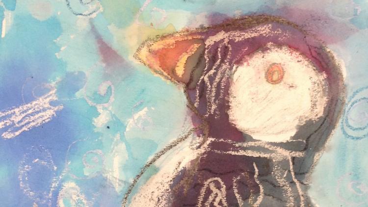 Child's drawing of a puffin
