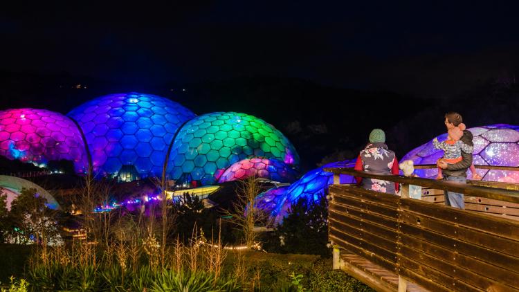Eden Project Biomes with Christmas lights