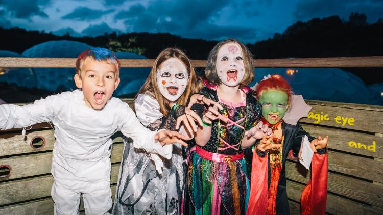 Kids dressed up in Halloween costumes at the Eden Project