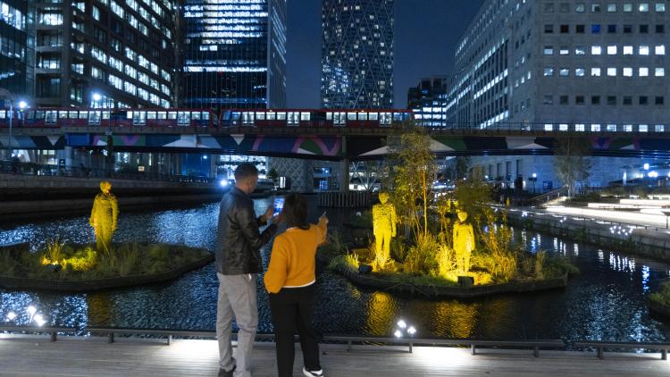 Eden Dock at Canary Wharf at night