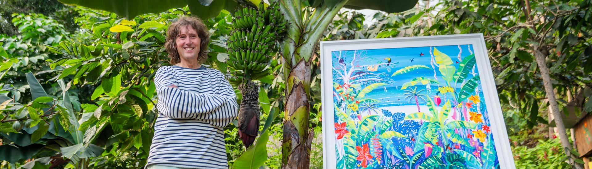 John Dyer stood with artwork at Eden Project